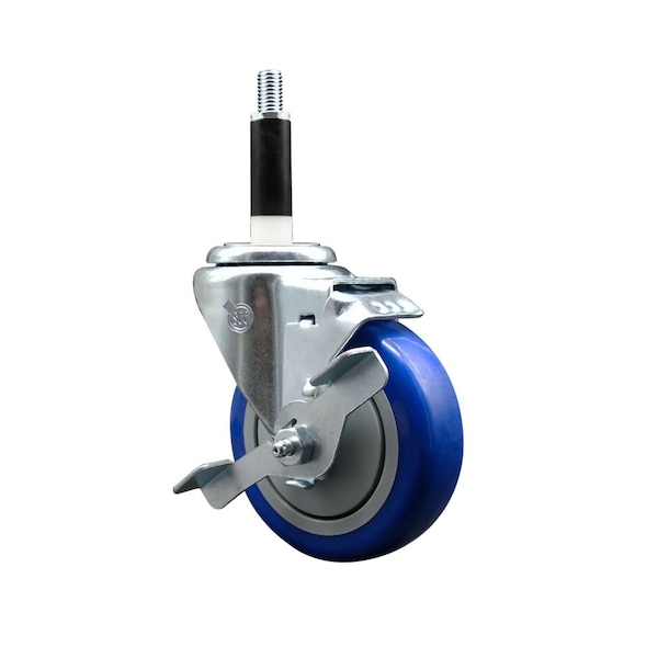 4'' Blue Poly Swivel 7/8'' Expanding Stem Caster with Brake